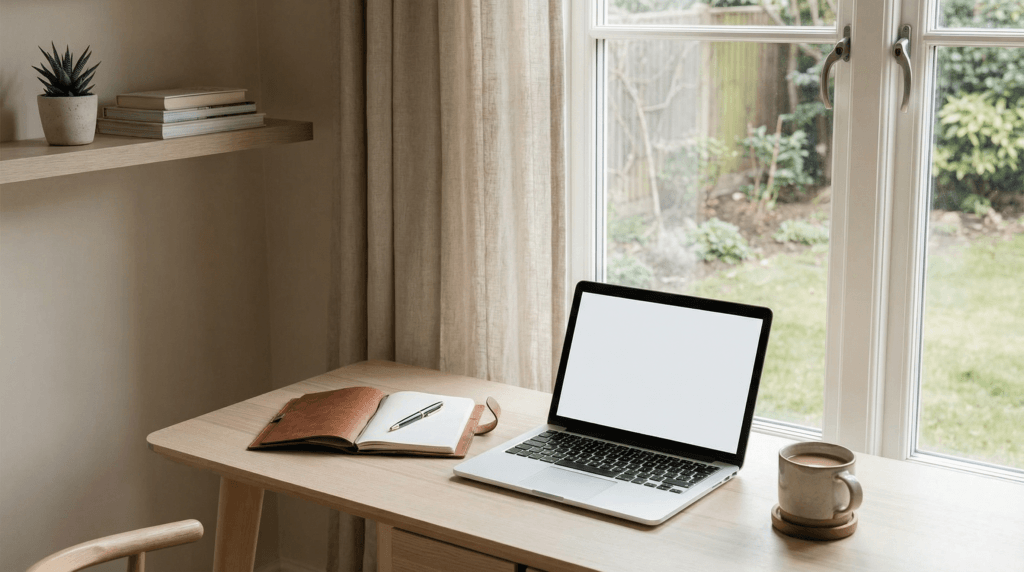 Beginner preparing to start an online business with a laptop and notebook