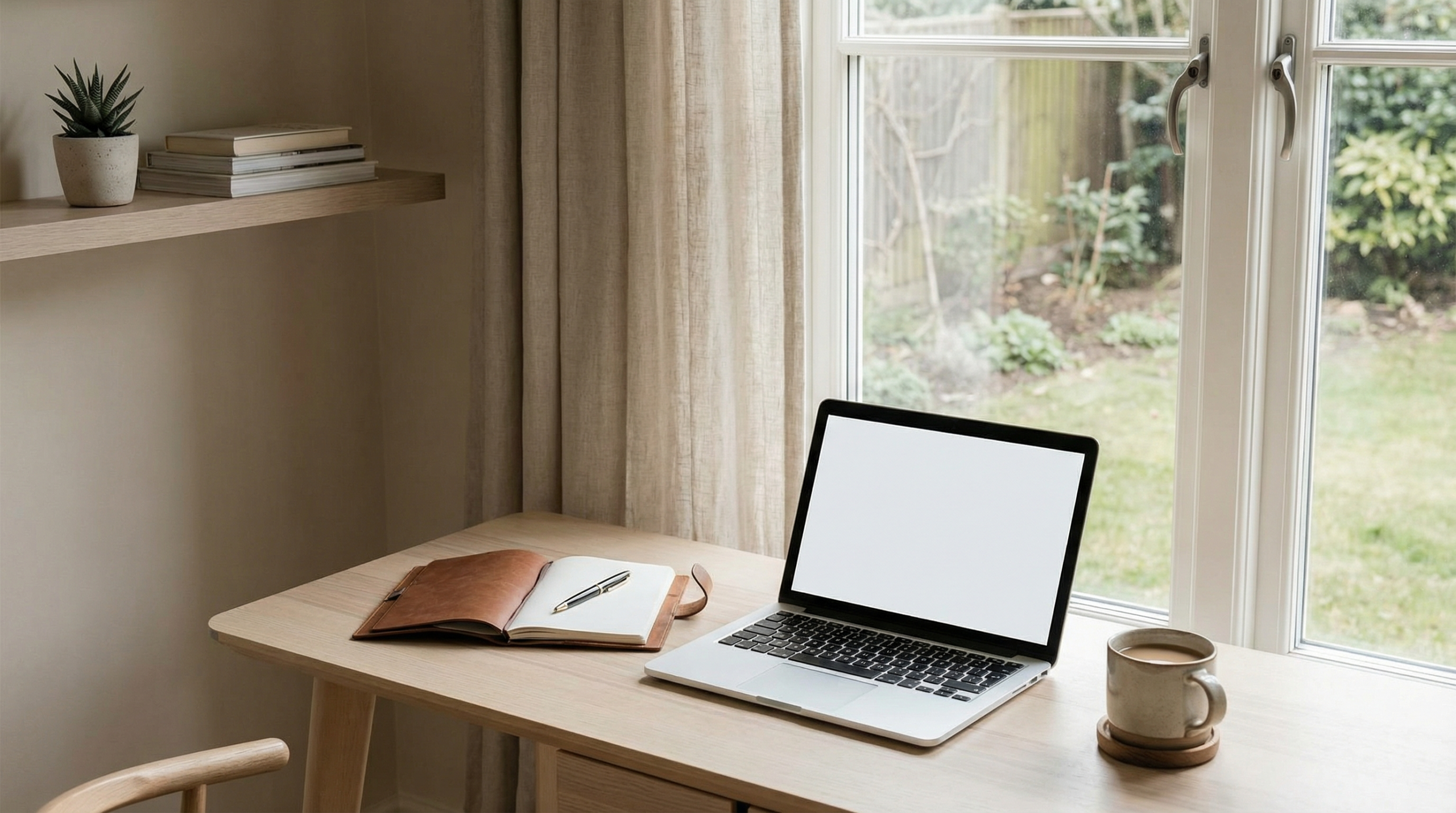 Beginner preparing to start an online business with laptop and notebook at home